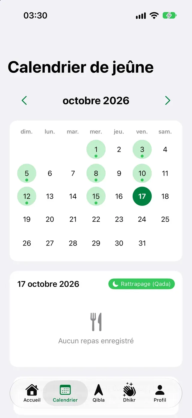 Calendrier de jeûne