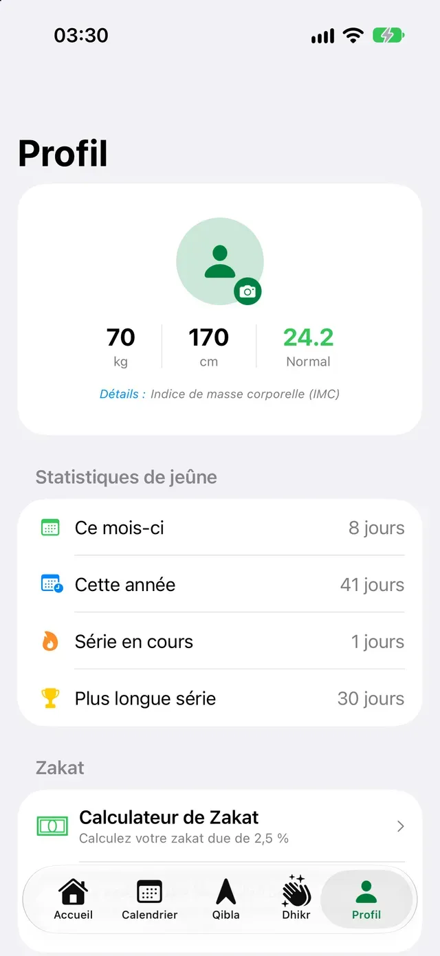 Statistiques de jeûne